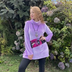 Poleron Paola velvet lila encaje negro