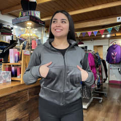 Chaqueta cotelé crop gris con cierre