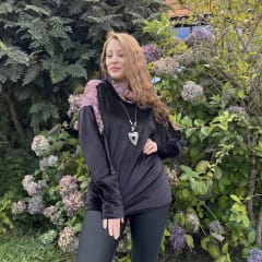 Poleron Maritza murcielago cuello velvet negro encaje brillo 0