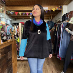 Poleron Paola velvet negro encaje calipso 1