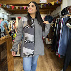 Chaquetón Santa patchwork gris print