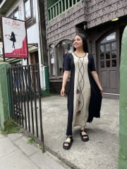 Vestido Maya negro crudo con manga 0