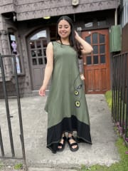 Maxi vestido Kisu Tupahue globo lino verde 0