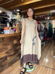 Maxi vestido Kisu Tupahue globo lino beige