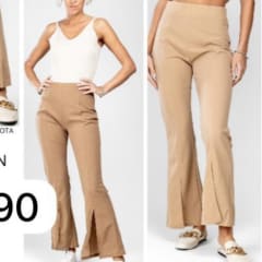 Pantalón Flare beige abertura frontal
