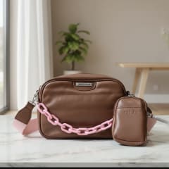 Cartera Lilás bicolor camel rosado + monedero