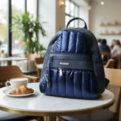 Mochila Lilás azul acolchado metalizado y ecocuero