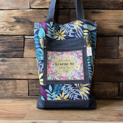 Tote Bag AEIOU la mejor tia eres tu hojas tropical petroleo 0