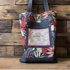 Tote Bag AEIOU la mejor tia eres tu hojas tropical rojas 0