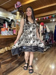 Vestido corto asimetrico lino leopardo 0