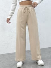 Palazzo franela algodón beige cintura elasticada con bolsillos