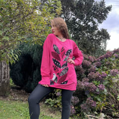 Poleron Ultravioleta Elisa fucsia hojas multicolor 0