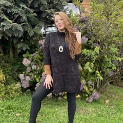 Maxi chaleco lana abertura lateral negro brillo 0