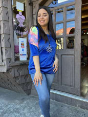 Polra Maria velvet azul rey tie dye fluor con pretina y mangas 3/4