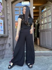 Bombacho kisu Tajali viscosa lino negro burdeo 0