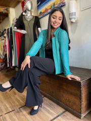 Blazer Andrea turquesa mangas transparencia corazon