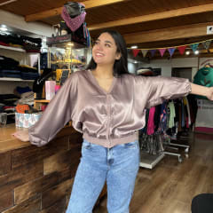 Bomber satinado palo rosa con botones 0