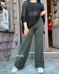 Palazzo lanillla extra gruesa verde militar linea vertical