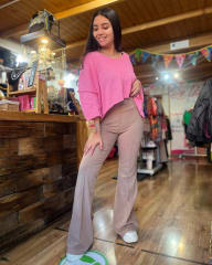 Calza Flare lanilla extra gruesa beige linea vertical