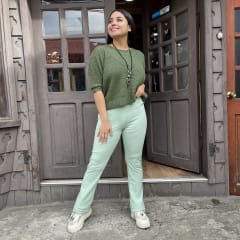 Calza lanilla recta pretina alta verde menta 0