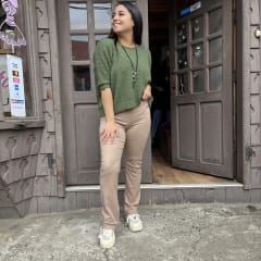 Calza lanilla recta pretina alta beige 0