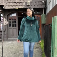 Poleron Paola velvet verde botella y brillo