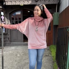 Poleron Maritza velvet palo rosa brillo escarchilla 0