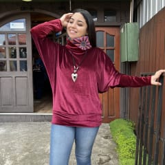 Poleron Maritza velvet burdeo lanilla brillo 0