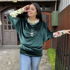 Poleron Maritza velvet verde botella floral menta