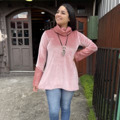 Poleron Paola velvet palo rosa brillo escarchilla 0