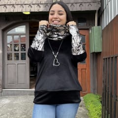 Poleron Alejandra velvet negro foil plata 0