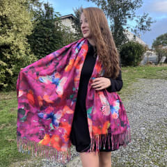 Bufanda Cashmere mariposas magenta
