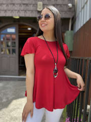 Polera Karla rojo italiano modal algodon manga corta vuelo