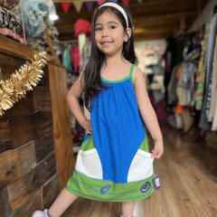 Vestido kisu niña pabilo azul verde lino 0