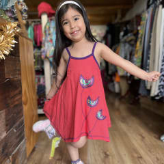 Vestido kisu niña pabilo coral morado lino 0