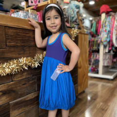 Vestido kisu niña globo  morado azul lino algodon