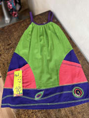 Vestido kisu niña pabilo bolsillo verde morado lino