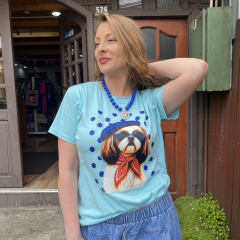 Polera DOG lunares celeste