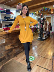 Vestido globo amarillo mostaza suave lanilla