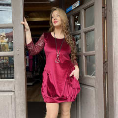 Vestido globo velvet burdeo encaje mangas 1