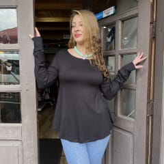Polera Ana negro modal algodón manga larga