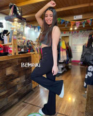 Calza flare algodon negro pretina alta 0