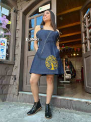 Vestido | jardinera mezclilla bordado árbol de la vida 0