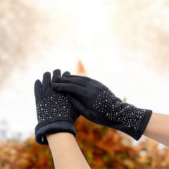 Guante gamuzado negro strass