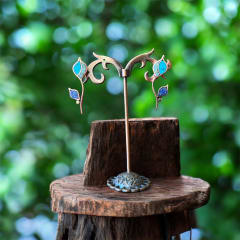 Aros N&F cobre plata bronce colgante doble hoja crisoprasa turquesa