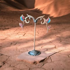Aros N&F cobre plata bronce colgante doble hoja coral turquesa