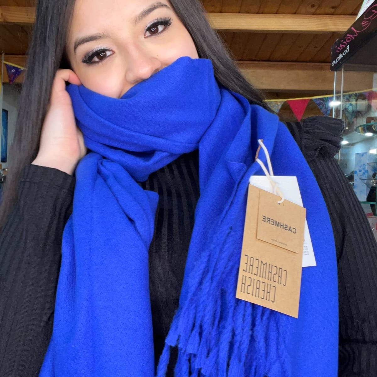 Bufanda cashmere Italy azul rey3