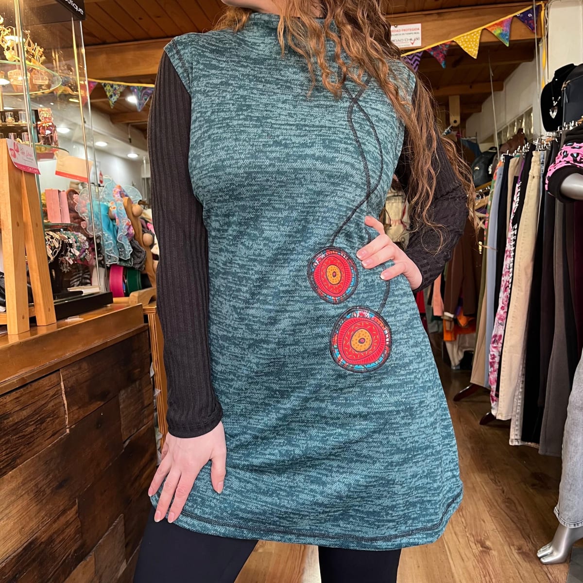 Vestido Kisu Pichoy verde petroleo sin mangas2