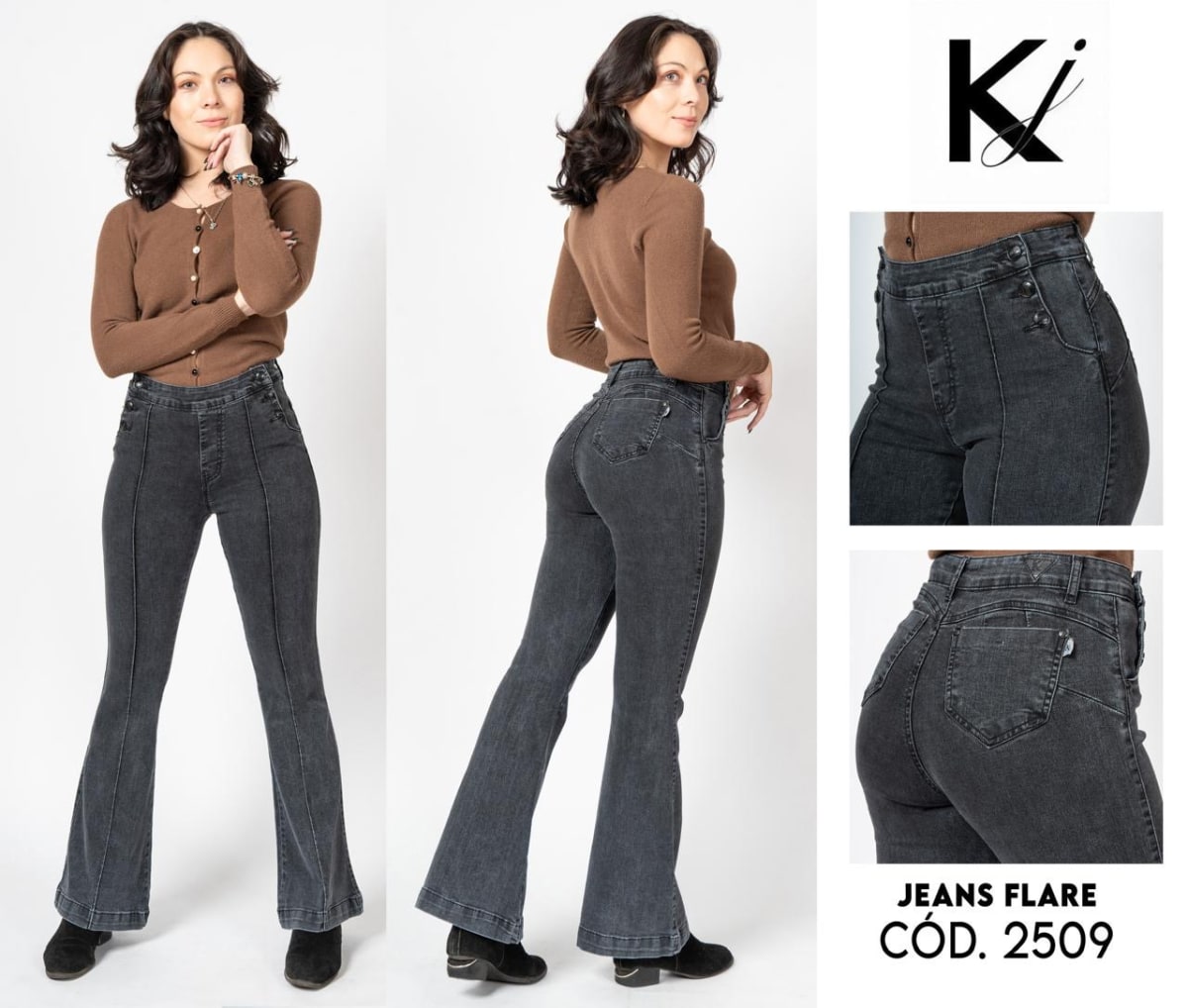 Jeans KJ 2509 flare grafito pretina Alta1