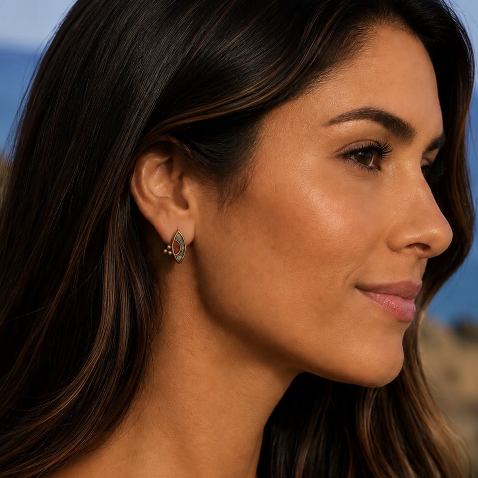 Aros N&F cobre plata bronce hoja mosaico coral crisoprasa1